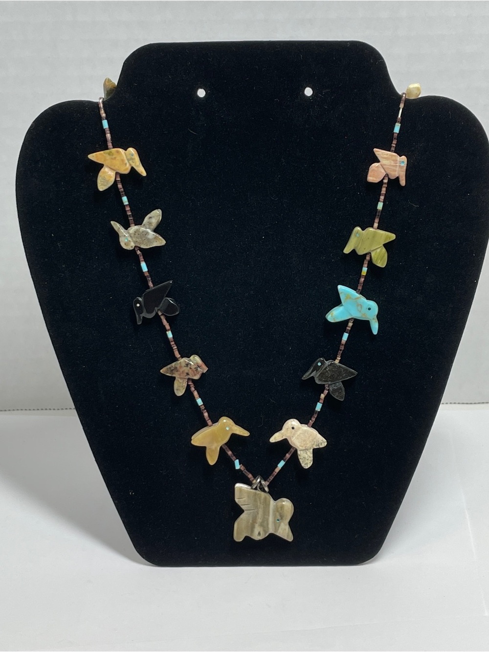 Vintage Zuni Multi-Stone Carved Animal Heishi Fetish Single Strand Necklace, 28”
